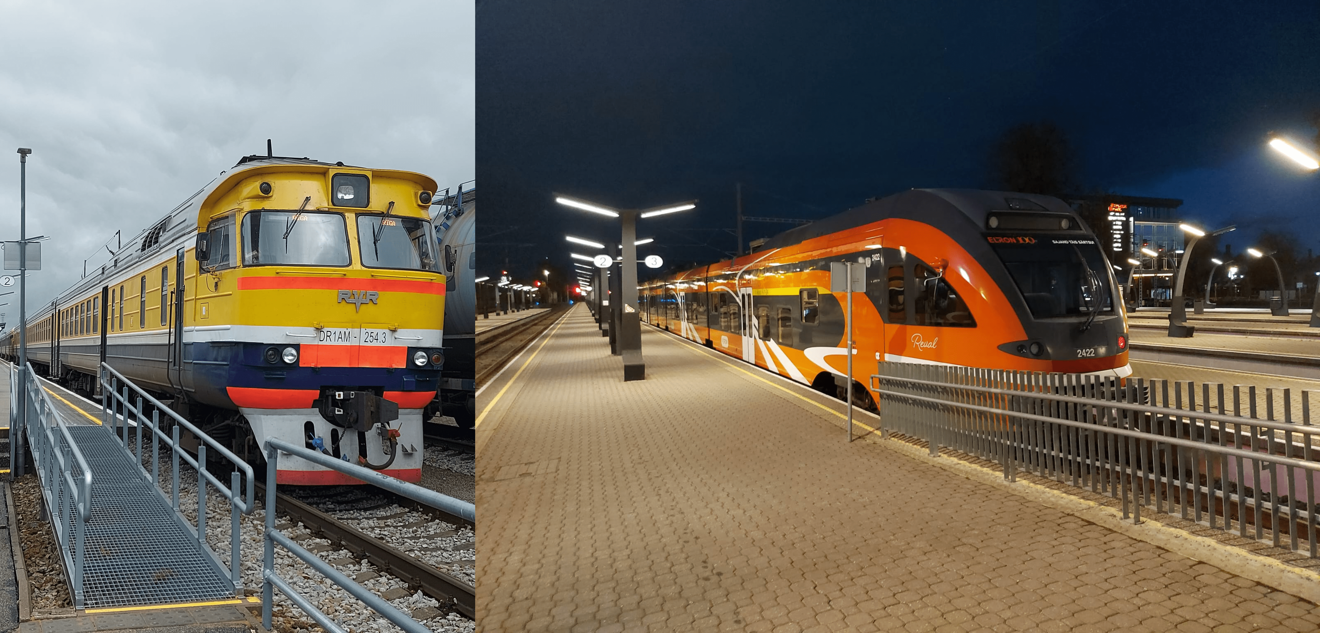 Left: The train from Tallinn to Valga. Right: The train from Valga to Riga.